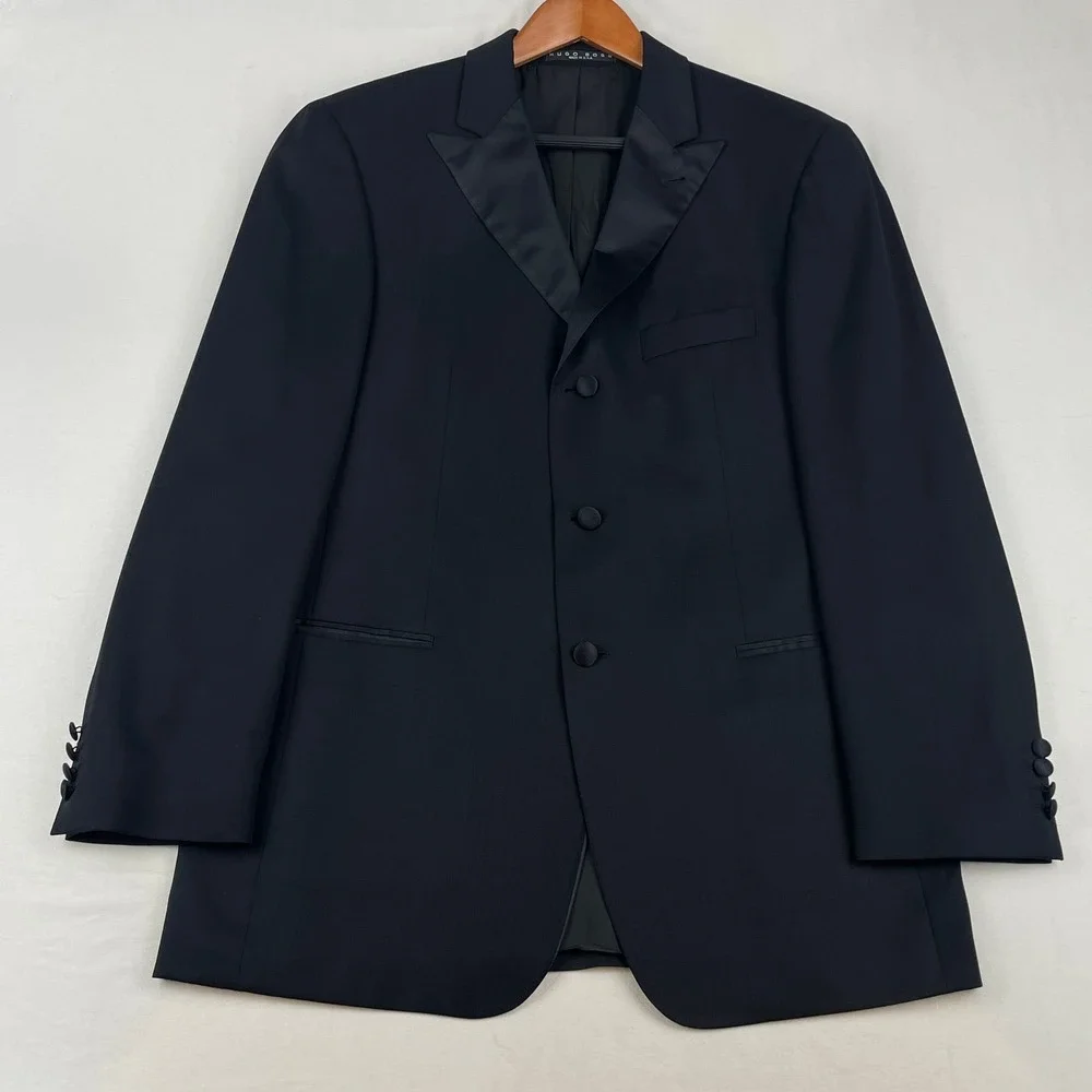 Hugo Boss Mens Black Super 100 Virgin Wool 3 Button Tuxedo Suit 40R 32x32